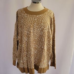 Land's End Leopard Print Fune Guage Cotton Crew Neck Sweater NWT 3X